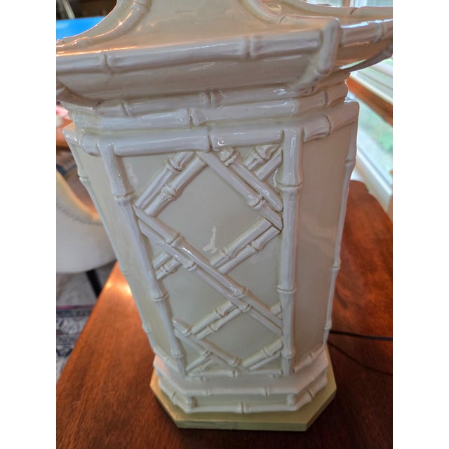 Antique White Vintage Regency Glazed Ceramic Pagoda Lamp For Sale - Image 8 of 13