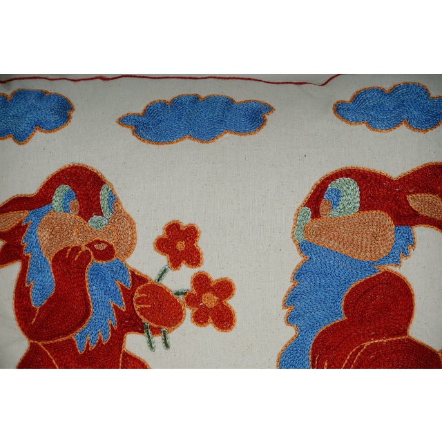 1990s Red Bunny Suzani Pillow Cover - A Pair For Sale - Image 5 of 6