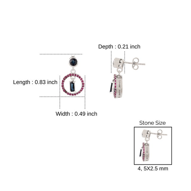 Blue Caratandher Modernist Sterling Silver Ruby & Blue Sapphire Circle Drop Earrings- 2 Pieces For Sale - Image 8 of 12