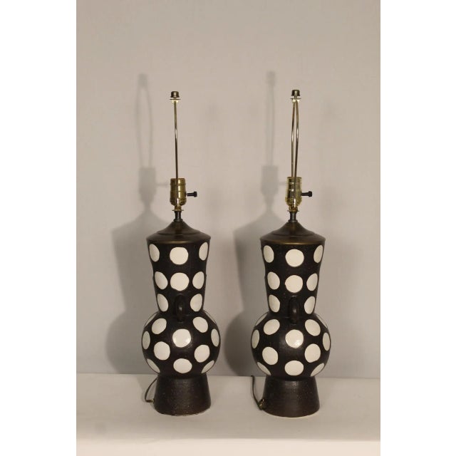 Brown Early 20th Century Lotte and Gunner Bostlund Style Ceramic Lamps - a Pair For Sale - Image 8 of 11