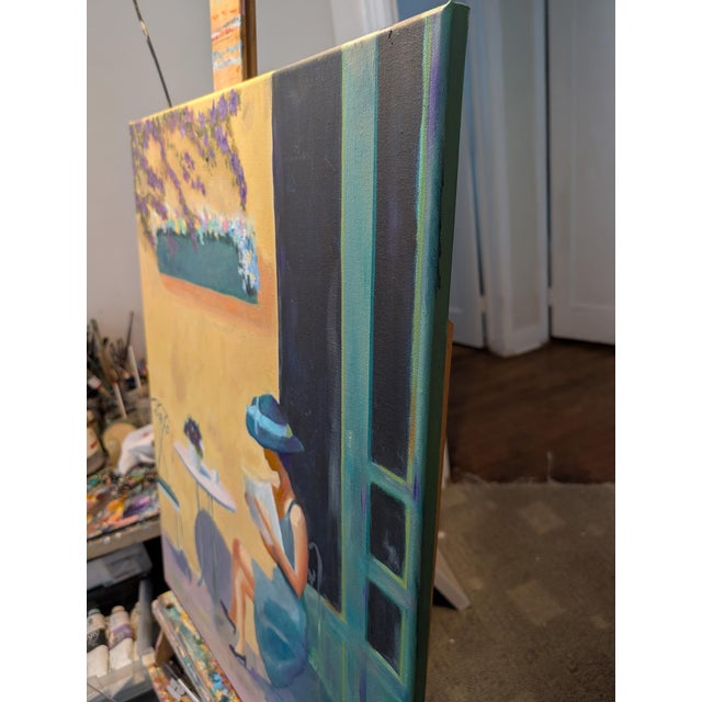 Textile Floral Park Cafe - Oil on Canvas 24"x30" For Sale - Image 7 of 7