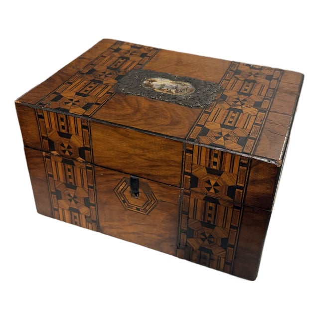 Antique Walnut Marquetry Box For Sale