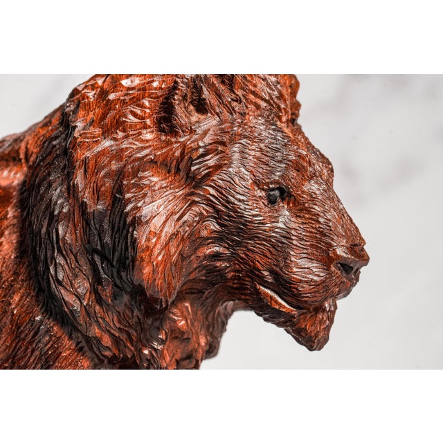 Wonderful Hand Carved Wood Antique Victorian Male Lion Statue Sculpture Home Decor Black Forest Style For Sale - Image 4 of 16