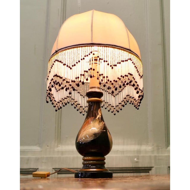 Quirky French Ceramic Table Lamp with Beaded Shade This is a beautifully shaped piece, it has an unusual bird (Duck?)...