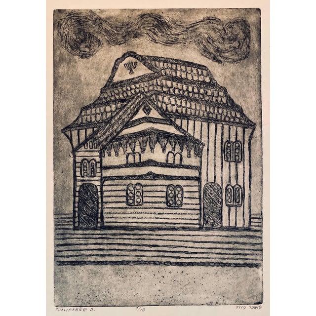 Cracow Poland Etching of Polish Synagogue, Jewish temple. From very rare small edition. Most are signed in Hebrew and /or...