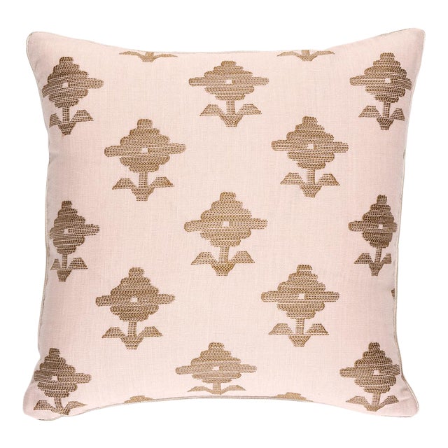 Schumacher Rubia Embroidery Pillow 16" in Blush For Sale