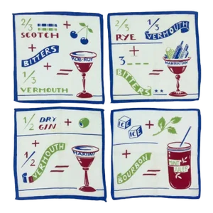 Vintage Set of 4 Cocktail Recipe Linen Napkins