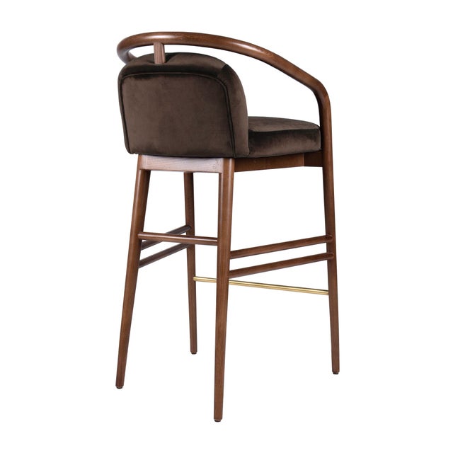 Essex Brown Velvet Bar Stool by Javier Gomez For Sale - Image 3 of 6