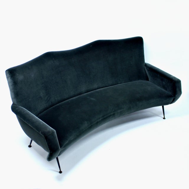 Mid-Century Modern Mid-Century Italian Curved Velvet Sofa, 1950s For Sale - Image 3 of 14