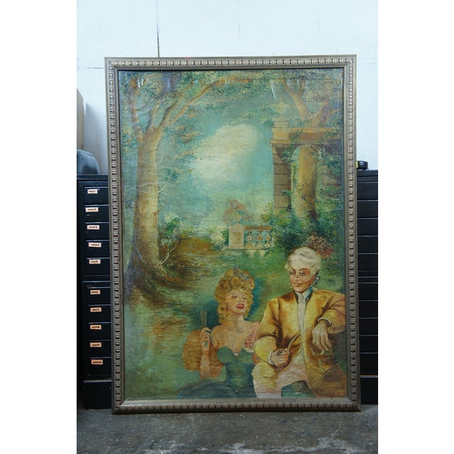 Mid 20th Century Mid 20th Century Vintage French Colonial Court Garden Party Scene Oil Paintings on Board, Framed - Set of 3 For Sale - Image 5 of 12