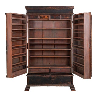 Black Swedish Cupboard or Kitchen Cabinet, Sweden Late 18th C. For Sale