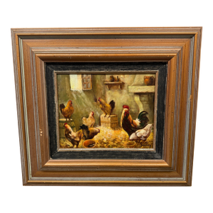 Samy Chickens in a Henhouse Painting, Signed