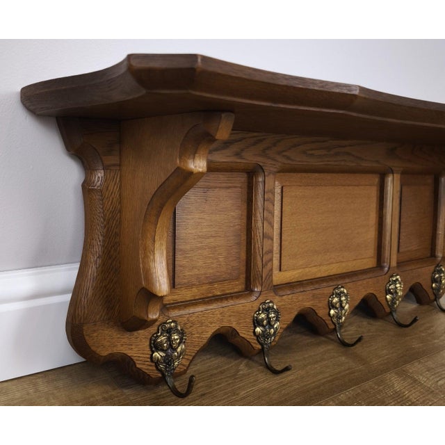 Vintage French Carved Oak 5-Hook Coat Rack For Sale - Image 5 of 8