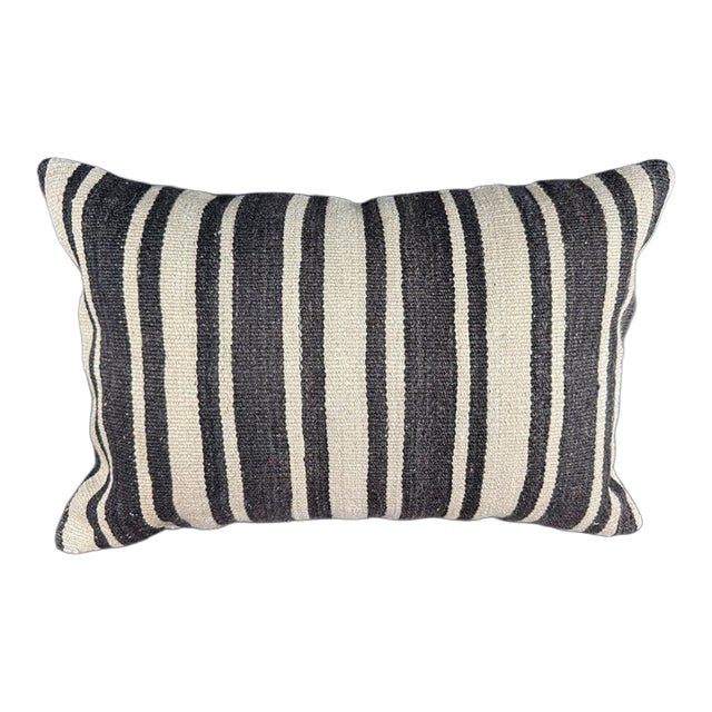 Turkish Hemp Pillow Cushion Natural Beige Black Pillow Cushion Cover 16 "x 24" For Sale