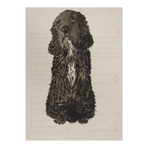 1940s Outsider Folk Art Sad Black Dog Painting