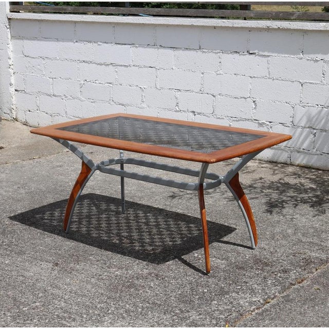 Vintage Italian Glass-Wood and Metal Dining Table For Sale - Image 5 of 18