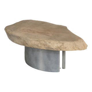 Coffee Table with Raw Wood Slice Top on Metal Base For Sale