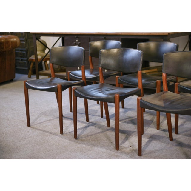Scandinavian Chairs in Leather by Ejner Larsen and A. Bender Madsen for Willy Beck, 1960s, Set of 6 For Sale - Image 10 of 15