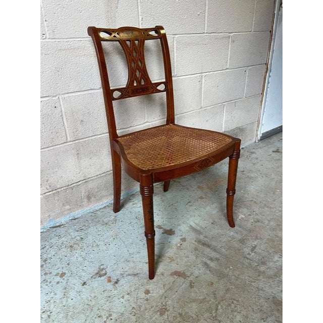 Wood Early 20th Century Antique Hollywood Regency Style Cane Seat Side Chair For Sale - Image 7 of 11