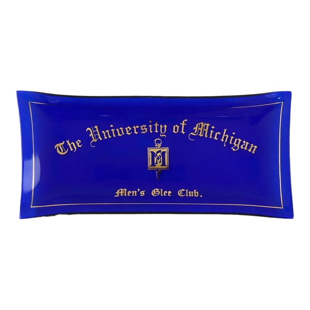 Vintage the University of Michigan Men's Glee Club Blue Glass Dish For Sale
