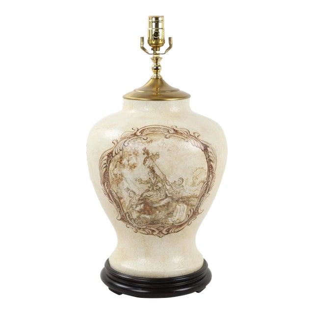 Vintage White Crackle Glaze Temple Jar Lamp For Sale