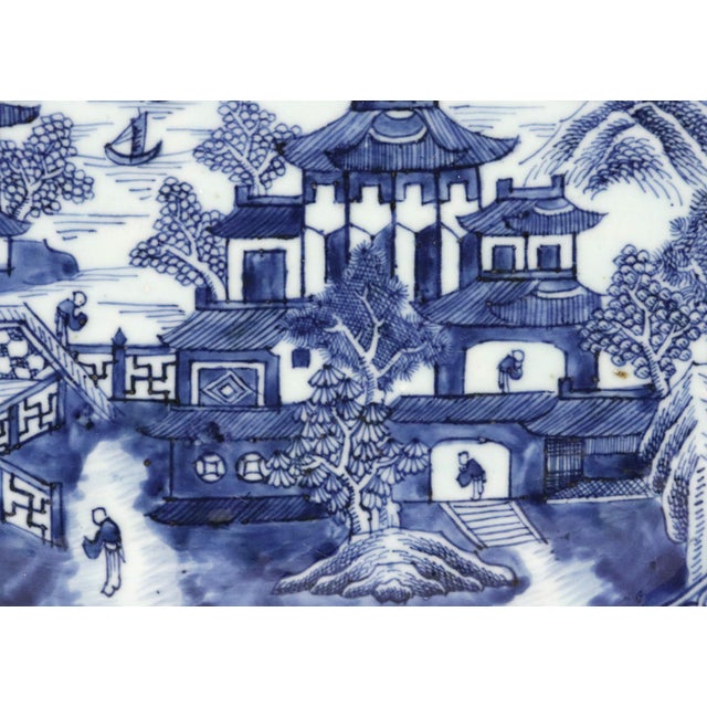 Grand River Landscape: Chinese Export Blue & White Porcelain Large Platter For Sale - Image 9 of 12