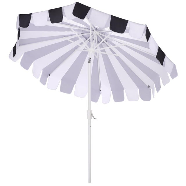 Metal Meze 9 Ft Crank Umbrella, Black Cabana Stripe/White Pole For Sale - Image 7 of 9