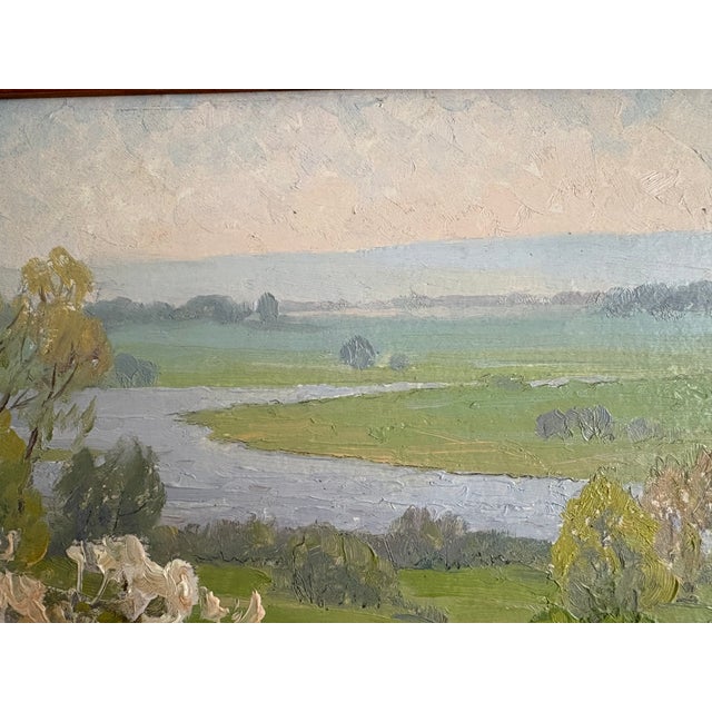 Oil Painting - Flowering Fruit Trees by a River For Sale - Image 4 of 10