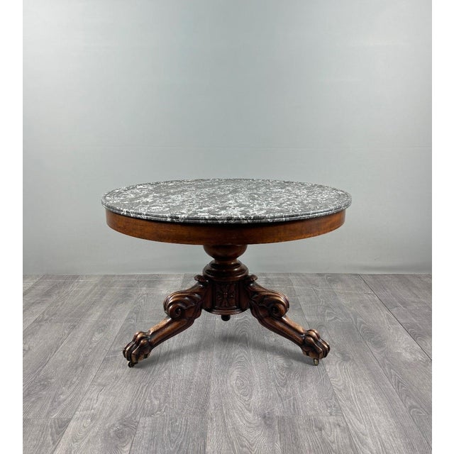 Brown Napoleon III Carved Wooden Pedestal Table with a Marble Top For Sale - Image 8 of 8