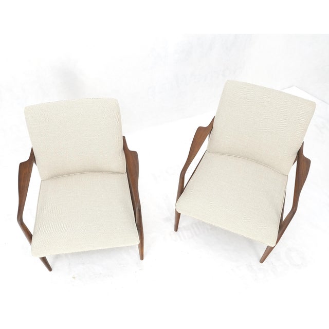 New Oatmeal Tweed Upholstery Oiled Walnut Side Arm Chairs Jens Risom Style MINT! For Sale - Image 14 of 14