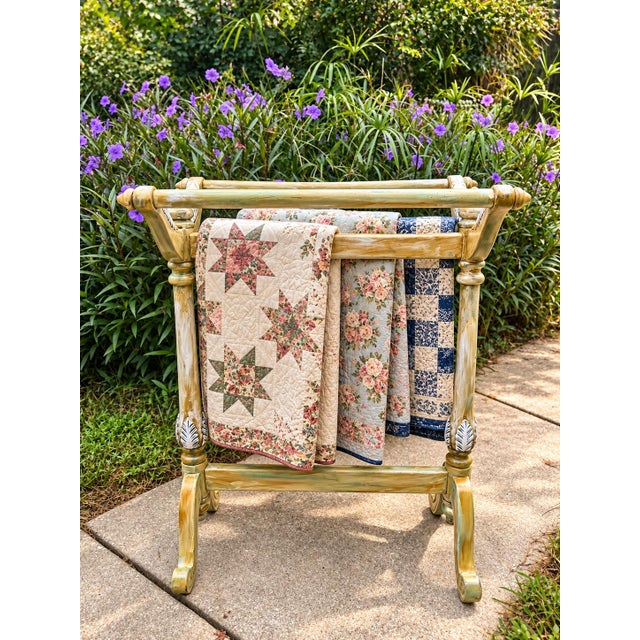 Signed Leilani Bliss Hand Painted Carved Quilt Stand, One of a Kind Functional Art For Sale - Image 10 of 12