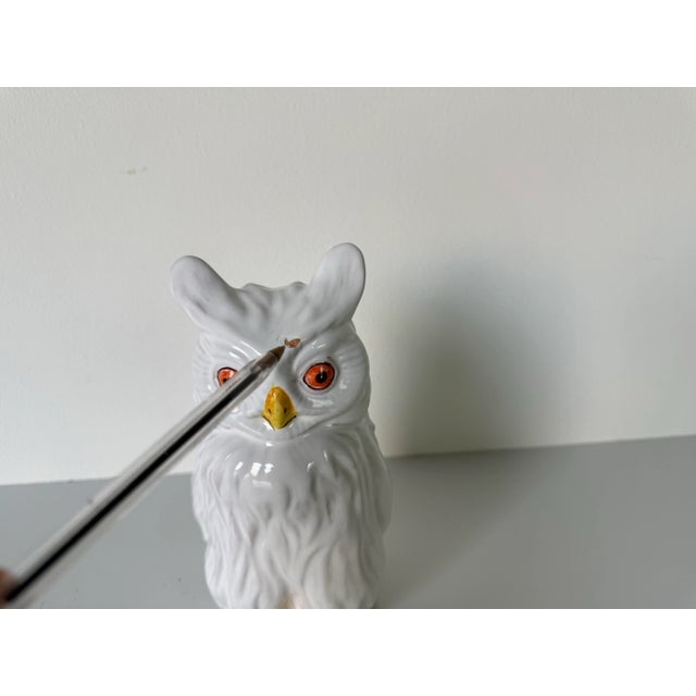 Ceramic Vintage Italian White Ceramic Glazed Owl Sculpture For Sale - Image 7 of 8