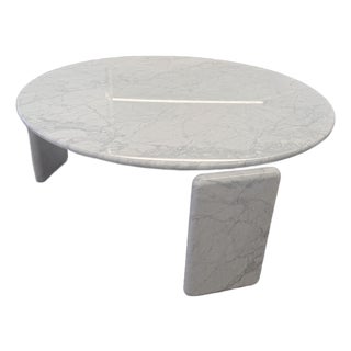 Minotti Drake Coffee Table, Round Bianco White Carrara Marble For Sale