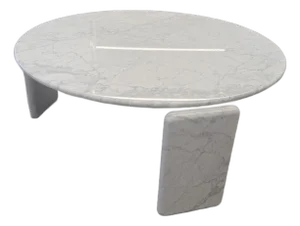 Minotti Drake Coffee Table, Round Bianco White Carrara Marble