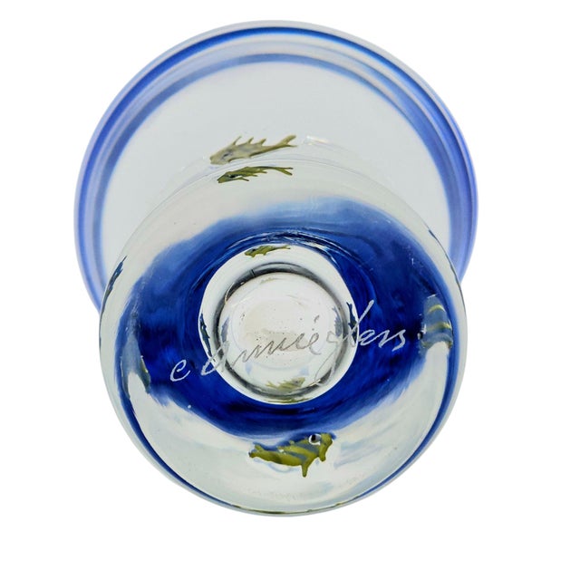 Annieglass Tropical Fish Art Glass Vase Blue Rim 5.5" Santa Cruz For Sale - Image 12 of 12