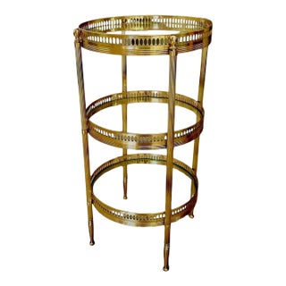 French Brass Three-Tier Round Side Table For Sale