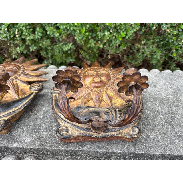 Gilbert Poillerat 1940s Italian Giltwood Sun Sconces - a Pair For Sale - Image 4 of 4