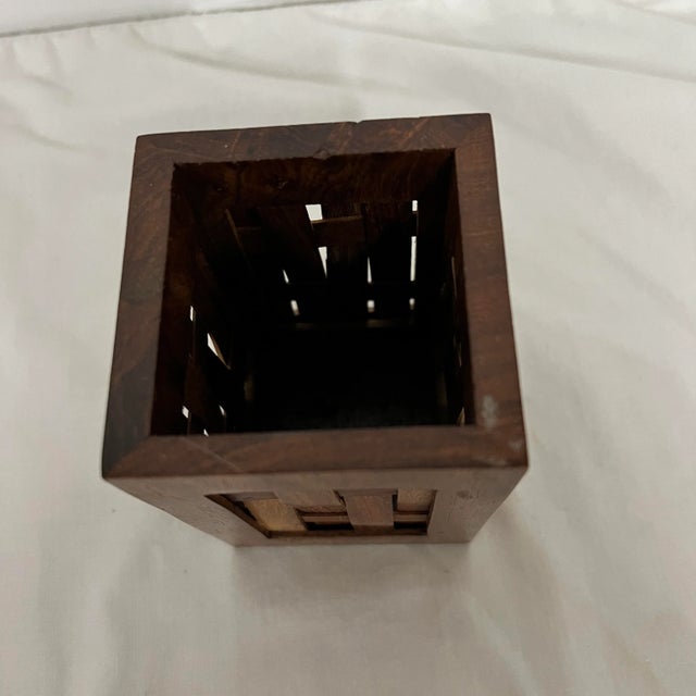 Late 20th Century Rosewood Woven Desk Pencil Holder/ Brush Pot For Sale - Image 5 of 6