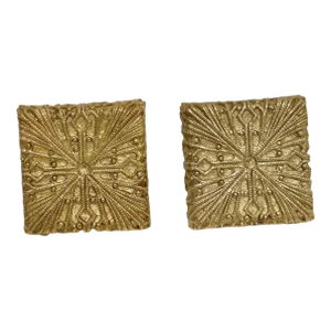 1970s Givenchy Vintage Mosaic Carved Matte Gold Earrings - 2 Pieces