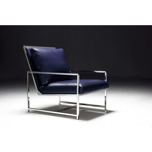 Metal Pasargad Home Luxe Collection Navy Leather Chair For Sale - Image 7 of 9
