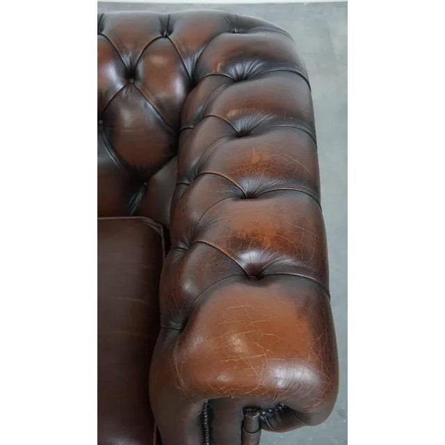 Brown English Chesterfield Armchair in Dark Brown Cowhide with Decorative Studs For Sale - Image 8 of 16