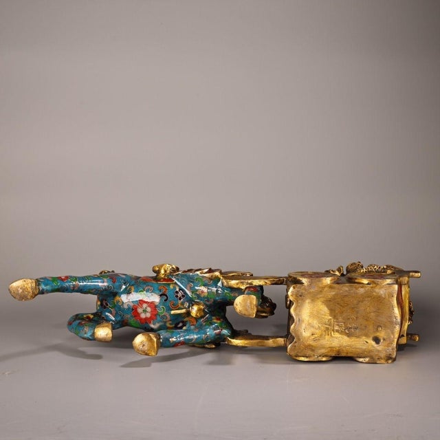 Vintage Cloisonne Enamel Horse & Cart Figure – 15.7" Gilt Wealth Sculpture For Sale - Image 9 of 9