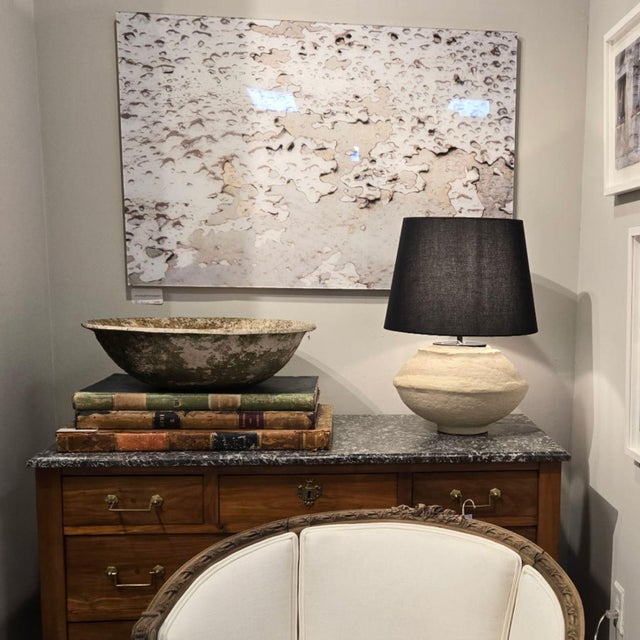 Paper Custom Sculptural Paper Mâché Table Lamp – Organic Modern Design With Black Linen Shade For Sale - Image 7 of 16