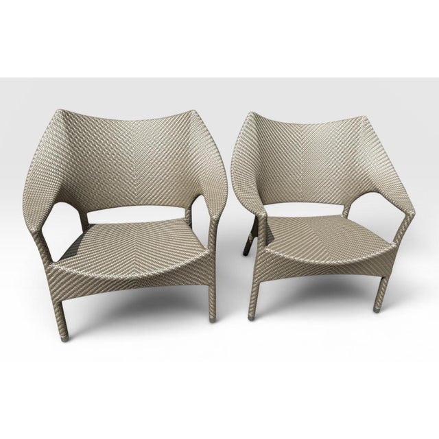 Contemporary Janice Feldman for Janus Et Cie Amari Outdoor Low Back Lounge Chairs - Pair - Limestone Finish For Sale - Image 3 of 14