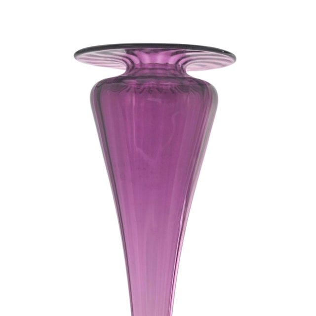 Early 21st Century Young & Constantin Signed Ruby Glass Trumpet Bud Vase Ribbed Studio Art 13" For Sale - Image 5 of 10