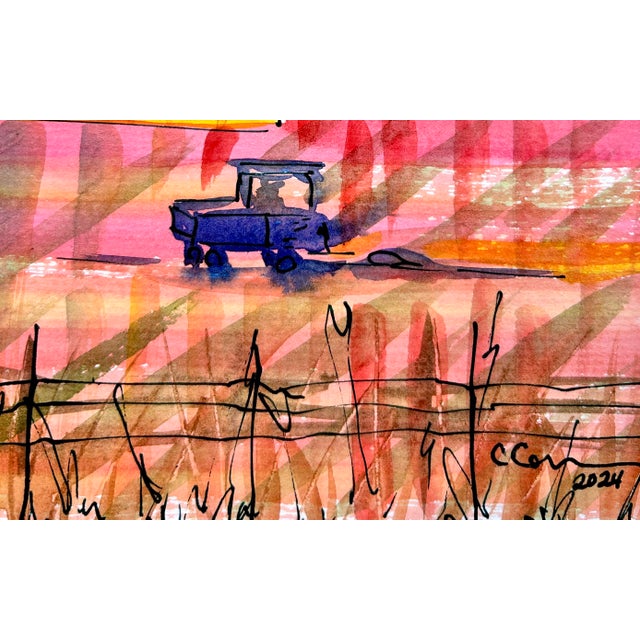 Contemporary Original Watercolor Painting “Making Hot Pink Hay” For Sale - Image 3 of 5