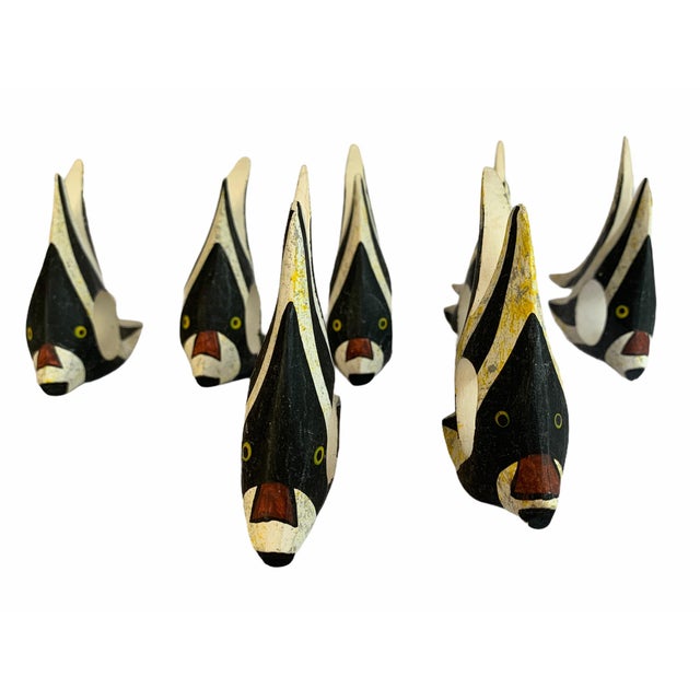 Figurative Late 20th Century Black & White Butterflyfish Napkin Rings - Set of 7 For Sale - Image 3 of 7