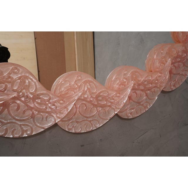 Mid-Century Italian Oval Pink Murano Glass and Brass Wall Mirror, 2000s For Sale - Image 4 of 10