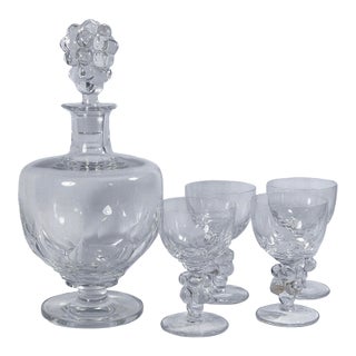Mid 20th Century Lalique Crystal "Clos Vougeot" Decanter and Glasses - 5 pcs For Sale