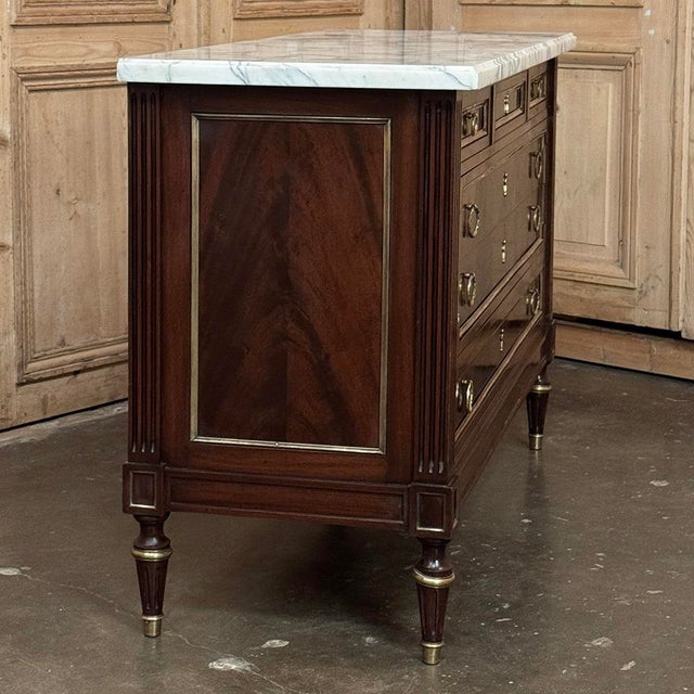 French Mahogany Louis XVI Style Commode With Carrara Marble Top For Sale - Image 12 of 18